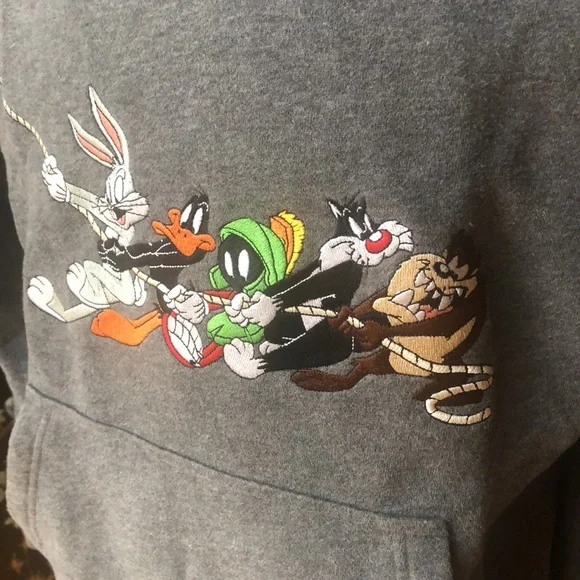 Warner Bros Looney Tunes Embroidered Hooded M/L Sweatshirt - Picture 2 of 8